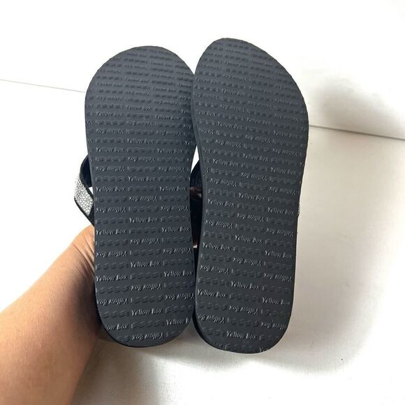 Yellow Box Flip Flops Black Sequined Thong Leather Sandals Women's 11 Birder New - Picture 11 of 11